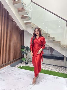 TERBARU - BEST SELLER Dress Satin Silk Shasa Kimono Style Long Dress Kondangan Wanita Bridesmaid Kaftan Ikat Terbaru Size M L XL XXL