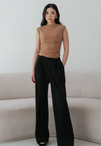 NZINGA Sooyoung | Atasan Wanita High Neck Tanpa Lengan - Baju Polos Kerut Samping Slim Fit | Ukuran S - XXL