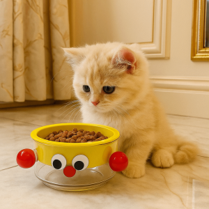 R1A9M Large Capacity 2 in 1 Pet Bowl Cartoon Non-Slip Dog Food Bowl Easy To Clean Multifunctional Cat Drinking Tray Cat Feeding