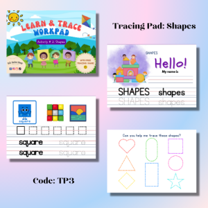 ❗Learn and Trace Workpad for Kids 🗒️ (Straight and Cursive Customized Name Alphabets Numbers Shapes Lines and Colors) ✴️