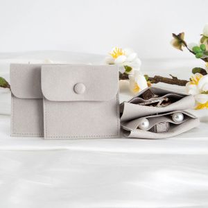 50/100Pcs Custom Logo Jewelry Button Bag with Divider Microfiber Snap Envelope Travel Pouch Ring Earring Bracelet Storage Sack for Jewelry
