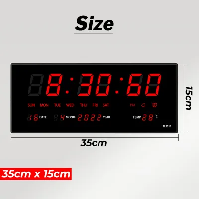 LED Digital Glass Jam Meja LED Wall Clock Calendar Date Temperature Wall Desk Time (46cmx22cm & 35cmx15cm)