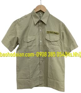 Áo bảo vệ ngắn tay vải kate ford thấm hút mồ hôi màu xanh vỏ đâu kèm 2 logo tay ngực- Hình thật