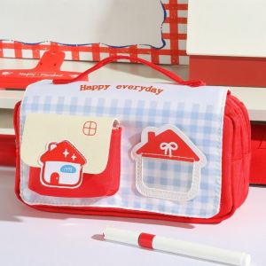 MMLUCK Túi đựng bút chì Hộp đựng bút hình ngôi nhà Nhiều lớp Bộ nhớ máy tính để bàn Túi đựng văn phòng phẩm bằng vải Hộp đựng mỹ phẩm trang điểm Đa chức năng Túi đựng bút kiểu Hàn Quốc Giá đỡ văn phòng phẩm