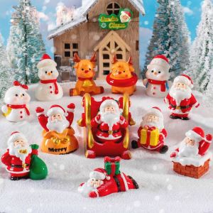 ZSDN MALL Christmas Decoration For Home Bonsai Decor Micro Landscape Snow Scene Resin Christmas Miniature Cartoon Mini Santa Claus Figurines New Year Decorations
