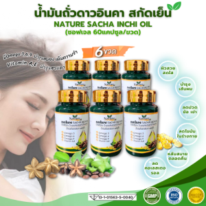 [แพ็ค6ขวด] แบรนด์แท้ Sacha inchi oil น้ำมันถั่วดาวอินคา สกัดเย็น (60แคปซูล×6)