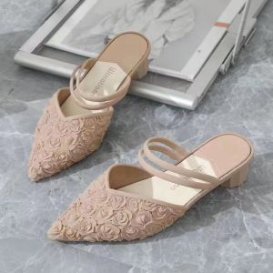 Free Shipping WomenS Summer Pointed-Toe Sandals Fashionable Flat-Soled Casual Low-Heeled Solid-Color Slip-On Sandals With A Closed-Toe Design