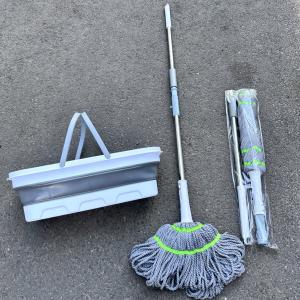 Bộ lau nhà tự vắt kèm xô gấp gọn Cây lau nhà tự vắt dạng tròn bông lau siêu thấm hút