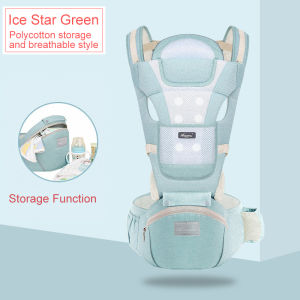Baby carrier with hip seat used alone for 0-36 months with storage