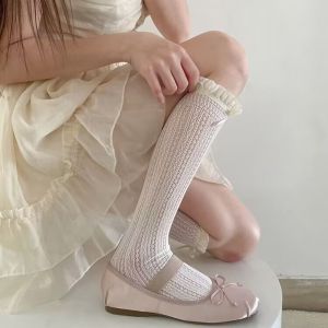 YTM Y2K Ruffle Socks Ultra-thin Mesh Knee High Socks Balletcore Ivory Bow Women Socks Lolita