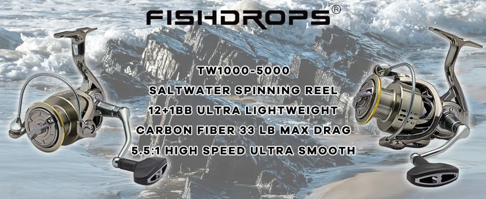 Fishdrops Saltwater Spinning Reel, 12+1BB Ultra Lightweight Powerful Fishing  Reel, Metal Frame Carbon Fiber 33 LB Max Drag, 5.5:1 High Speed Ultra  Smooth for Saltwater Fishing Reels