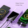 20000mAh Power Bank Fast Charge Portable Powerbank Built In 4 Cables For iPhone Samsung QC PD 22.5W Charge Flashlight. 