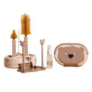 7Pcs/set Baby Bottle Cleaning Tool Essential Brush Nipple Cleaner Straw Brush and Drying Rack Display Container Box