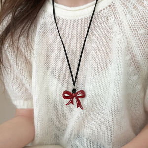 MillionGrid Đơn giản đa năng trái tim màu đỏ Bowknot Vòng cổ cho phụ nữ cô gái thời trang trái tim lớn dây chuyền mặt dây chuyền trang sức phụ kiện Quà Tặng