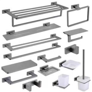 Gunmetal Stainless Steel Bathroom Hardware Towel Rack Toilet Paper Holder Toilet Brush Robe Hook Towel Bar Holder Grey Stainless