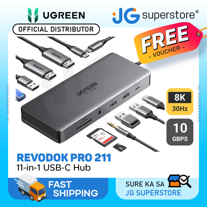 UGREEN Revodok Pro 211 11-in-1 USB Type C Docking Station Hub with Dual 4K 60Hz / 8K 30Hz HDMI Ports, 100W PD with Pass Through, 10Gbps Ethernet, 3.5mm Audio, and SD/TF Memory Card Reader for PC, Laptop Computer, Tablet, Phone | 15965 | JG Superstore