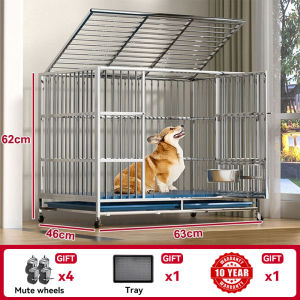 Stainless steel dog cage Dog house Dog cage with toilet indoor medium and large dog cage with food bowl indoor foldable dog cage cat cage collapsible stainless steel kennel