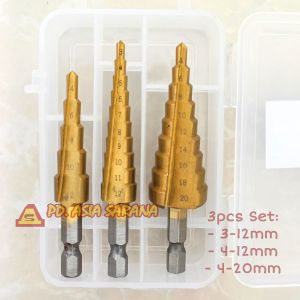 Mata Bor Pagoda 3-20mm Set 3pcs HSS Tingkat Multi Step Drill Bit NT-3