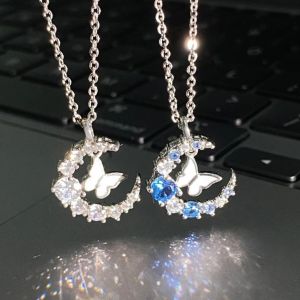 Fashion Korea Blue Moon Butterfly Necklace Shiny Rhinestone Necklaces for Women Jewelry Gifts