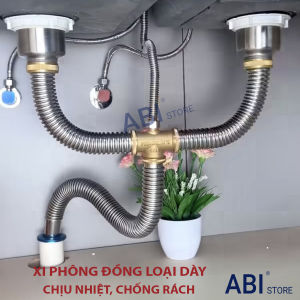 Bộ xi phông đồng chậu rửa bát đôi chống chuột chịu nhiệt hàng dày xi phông bồn rửa inox 2 hố 110mm cao cấp