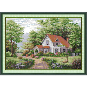 Handmade Embroidery Kits Joy Sunday Cross Stitch Complete Set Red Roof Villa Patten Pre-printed on the Cloth DIY Cotton Thread Needlework Home Living Room Wall Decor 11CT  14CT