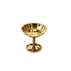 SKJK Phong cách cổ điển Bát đựng tráng miệng bằng thép không gỉ Loại dùng cho thực phẩm Có thể tái sử dụng Cốc kem chân cao Màu vàng/bạc Thiết kế sọc Đĩa đựng đồ ăn nhẹ Sữa chua trái cây