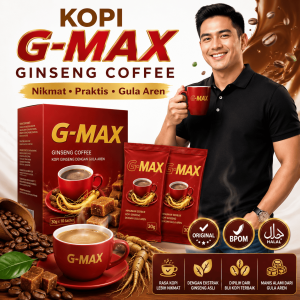 KOPI GMAX EXTRA GINSENG MERAH COFFE PRIA KUAT PERKASA TAHAN SEMALAM 1 BOX ISI 10 SACHET