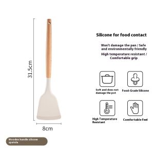 Bộ muôi bằng Silicone cán bằng gỗ cho nấu bếp chịu nhiệt và không dính