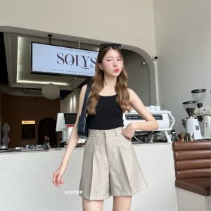 Acasey กางเกงขาสั้นผู้หญิง ผ้าชิโนก้างปลาสุดพรีเมียม ผ้านุ่มมาก ทรงบอยปล่อย ไม่รัดขา