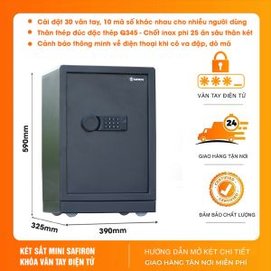 [BH 6 NĂM] Két Sắt Nhập Khẩu Safiron 60LBF Vân Tay Điện Tử Kết Nối App Điện Thoại