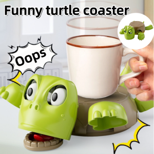 Funny Turtle Coaster Set - Press To Pop Eyes Design Unique and Playful Cup Holder for Home or Office Use Childrens Toys Cute and Interesting Gifts