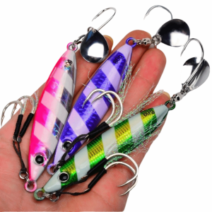 AGONIE SPORTS Feathered Assist Hooks Casting Jig Bait Long Casting Reflective Fish Pattern Saltwater Fishing Lure  Metal Metal Jig Lure Shore Fishing
