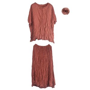 XITAO Round Neck Two-piece Set Half Sleeved Solid Color  Loose A-line Skirt Set LYD1836