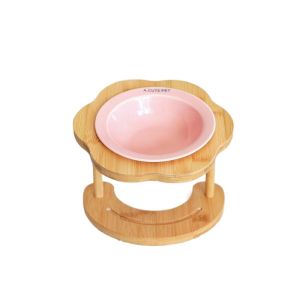OUTOPEN Wooden Cat Bowl Cute Ceramic Pet Drinking Feeder Food Dispenser Large Capacity Dog Food Feeding Basin Neck Protection