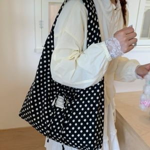 MICACOH Retro Polka Dots Shoulder Bag Large Capacity Leopard Printed Double-Sided Tote Bag Fashionable Casual Style Commuting Bag Commuting