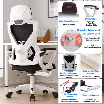 BLH Office Chair Adjustable Headband Pillow Ergonomic Chair With Footrest Can Shake Esports Gaming Chair Computer Chair Can Lie Down Office Bedroom