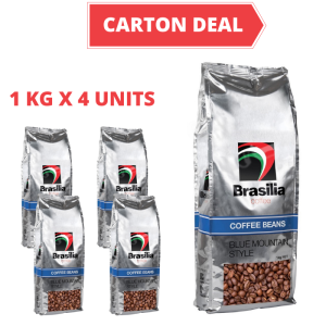 Carton Deal - Brasilia Coffee Beans Blue Mountain 1kg x 4 Units Roasted whole Arabica Coffee Beans