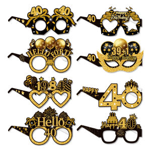 XY YT Flip 8pcs Birthday themed celebrate happy party decorations 40th 50th 60th anniversary props paper glasses TY YX