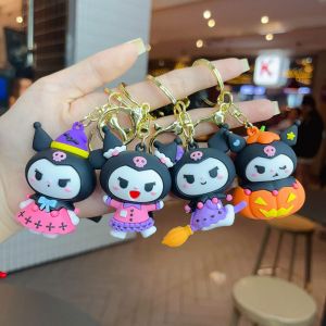 ETIONS ฮาโลวีน พวงกุญแจ Kuromi ฮาโลวีน การ์ตูนลายการ์ตูน ฟักทองฟักทองฟักทอง จี้ตุ๊กตาคุโรมิ จี้กุญแจรถ พีวีซีพีวีซี พวงกุญแจ Kuromi ของขวัญสำหรับเด็ก