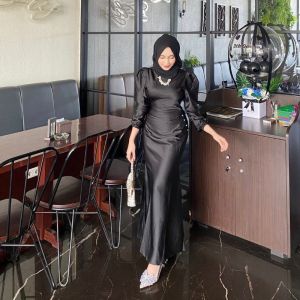 agms - Elora Dress Satin Silk Premium Baju Fashion Wanita Kondangan Wisuda Gaun Muslimah Kekinian