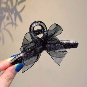 Phong cách Hàn Quốc Phụ nữ Ribbon kẹp tóc ren lưới Bow kẹp tóc Rhinestone nơ kẹp tóc Ribbon Kẹp tóc càng cua Clip thời trang tóc nữ Phụ Kiện