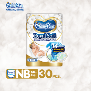 MAMYPOKO Royal Soft Organic Cotton Baby Disposable Diaper Tape Newborn 30 pcs