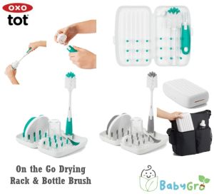 OXO Tot On-The-Go Drying Rack with Bottle Brush Travelling Choice - Teal/Grey