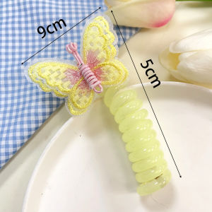 【♡Lovely girls house♡】ขดลวดยางพลาสติกหางม้าแบบเกลียวผีเสื้อยืดหยุ่นสำหรับเด็กผู้หญิงเชือกรัดผม