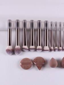 12-Piece Classic Full Makeup Brush Set with Angled and Teardrop Blenders 1 Powder Puff - Professional Application Tools Nylon