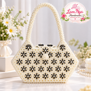 Túi Xách Ngọc Trai Handmade Nữ Hoa Pha Lê Sang Trọng – Túi Đeo Vai Thủ Công Lam Nga Handmade