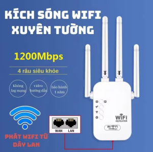 Kích sóng Wifi 4 râu kiểu mới 2024 tốc độ truyền sóng tối đa 1200Mbs - Thu sóng wifi băng tần 5Ghz hoặc 2.4Ghz 1 cổng LAN và 1 cổng WAN kết nối tối đa 10 thiết bị phát ra wifi mới độc lập có băng tầng 5Ghz Wifi 6(802.11ax) Wifi 6(802.11ac)