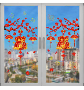 OLLstore ES9409 CNY Electrostatic Sticker for Glass Use Home Décor