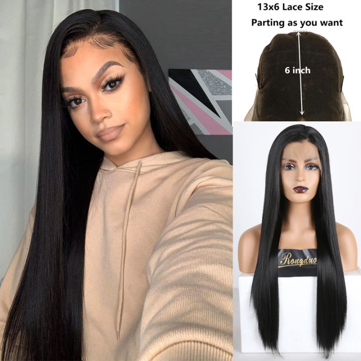 Original Women human hair true hair Deep Part Synthetic Lace Front Wig Silky Straight Japanese Fiber Hair Lace Wigs for Women Long Black Hair Cosplay Wig Lazada Singapore