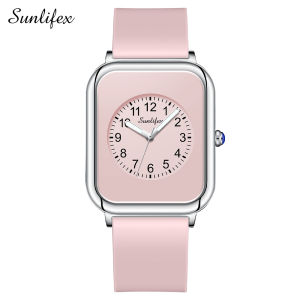 SUNLIFEX Jam Tangan Wanita Anggun Sederhana Dial Digital Tali Silikon Jam Tangan Cewek Free Box